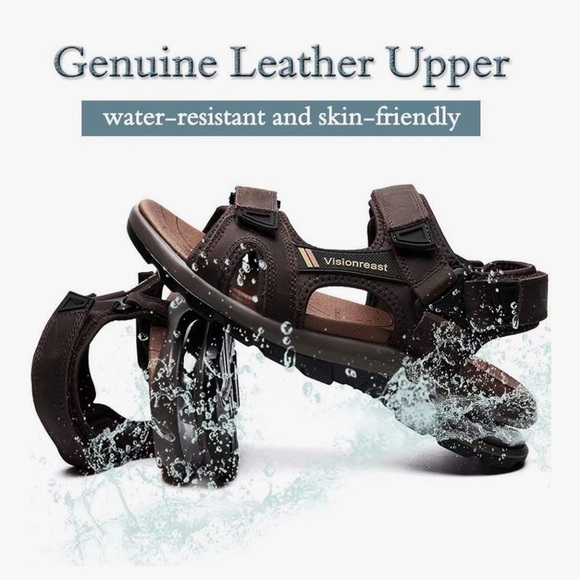 Visionreast leather Men's Brown Sandals with Air Cushion Sole Velcro straps Sz11 - Picture 6 of 12